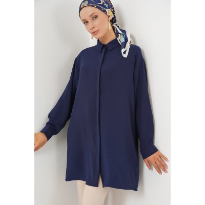 Uzun Gömlek Tunik 5945 - Lacivert Uzun Gömlek Tunik 5945 - Lacivert