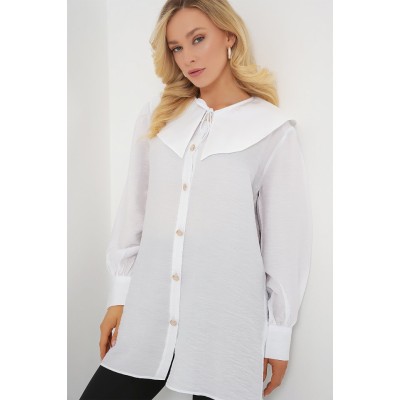 Bebe Yaka Uzun Tunik 5967 - Beyaz Bebe Yaka Uzun Tunik 5967 - Beyaz