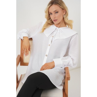 Bebe Yaka Uzun Tunik 5967 - Beyaz Bebe Yaka Uzun Tunik 5967 - Beyaz
