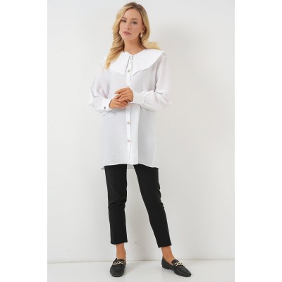 Bebe Yaka Uzun Tunik 5967 - Beyaz Bebe Yaka Uzun Tunik 5967 - Beyaz