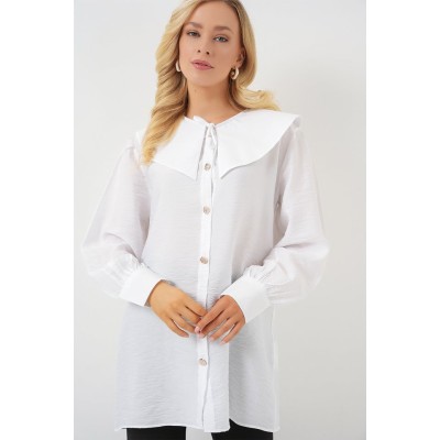 Bebe Yaka Uzun Tunik 5967 - Beyaz Bebe Yaka Uzun Tunik 5967 - Beyaz
