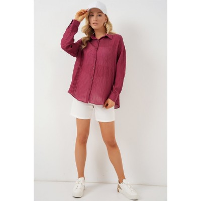 Uzun Oversize Gömlek 20320 - Bordo Uzun Oversize Gömlek 20320 - Bordo