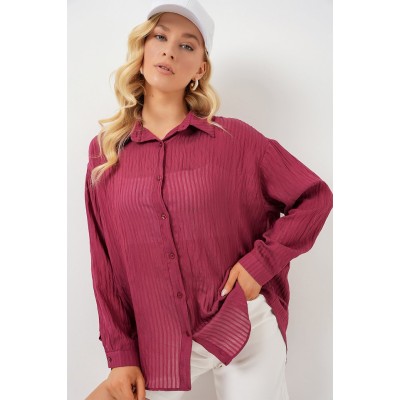 Uzun Oversize Gömlek 20320 - Bordo Uzun Oversize Gömlek 20320 - Bordo