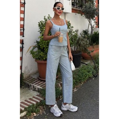 Kalın Askılı Bluz Pantolon Keten Takım 10187 Kalın Askılı Bluz Pantolon Keten Takım 10187
