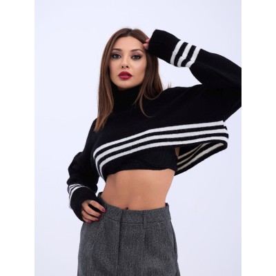 43241 TRİKO ÇİZGİLİ BALIKÇI CROP-SİYAH-EKRU 43241 TRİKO ÇİZGİLİ BALIKÇI CROP-SİYAH-EKRU