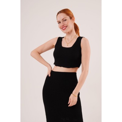 Örme Detaylı Etek Ve Bluz Siyah Takım Örme Detaylı Etek Ve Bluz Siyah Takım