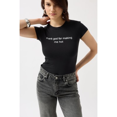 Baskılı Likralı Crop T-Shirt Baskılı Likralı Crop T-Shirt