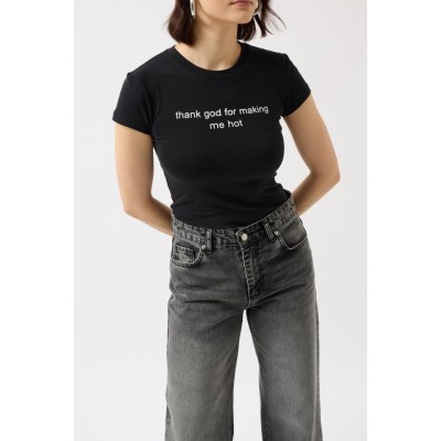 Baskılı Likralı Crop T-Shirt Baskılı Likralı Crop T-Shirt