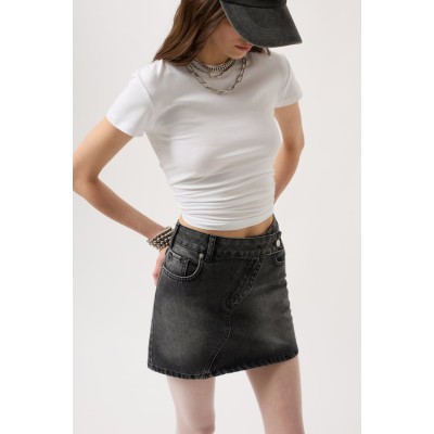 Asimetrik Kemer Denim Mini Etek Asimetrik Kemer Denim Mini Etek