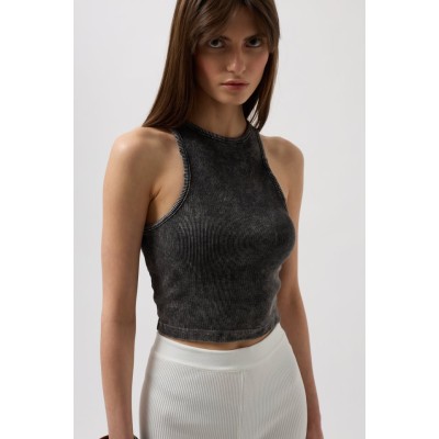 Yıkamalı Halter Yaka Crop Bluz Yıkamalı Halter Yaka Crop Bluz