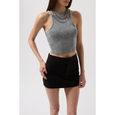 Yıkamalı Halter Yaka Crop Bluz Yıkamalı Halter Yaka Crop Bluz