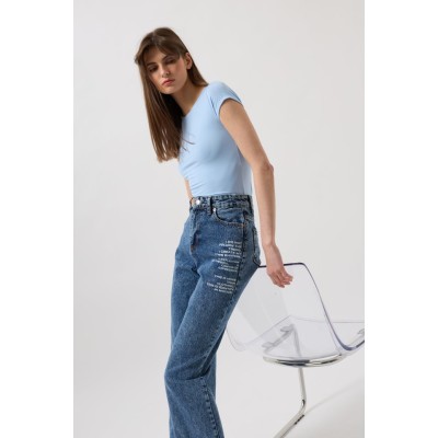 Baskılı Düşük Bel Jean Baskılı Düşük Bel Jean