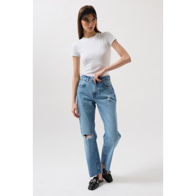 Lazer Kesim Yüksek Bel Jean Lazer Kesim Yüksek Bel Jean