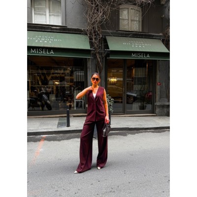Poly Viscose Arkasi Düğme Ve Kemer Detayli Yelek Pantolon Takim Poly Viscose Arkasi Düğme Ve Kemer Detayli Yelek Pantolon Takim