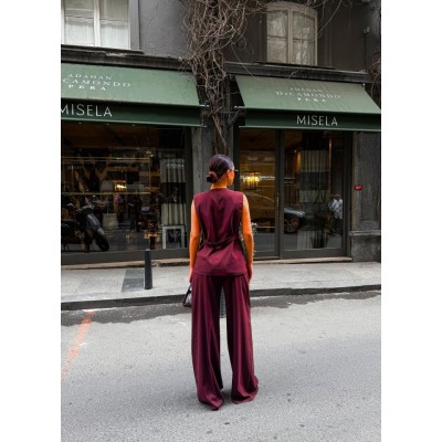Poly Viscose Arkasi Düğme Ve Kemer Detayli Yelek Pantolon Takim Poly Viscose Arkasi Düğme Ve Kemer Detayli Yelek Pantolon Takim