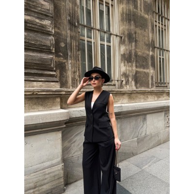 Poly Viscose Arkasi Düğme Ve Kemer Detayli Yelek Pantolon Takim Poly Viscose Arkasi Düğme Ve Kemer Detayli Yelek Pantolon Takim