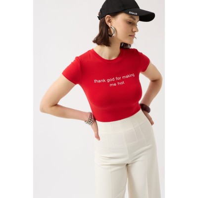 Thanks God Baskılı Likralı Crop T-Shirt Thanks God Baskılı Likralı Crop T-Shirt