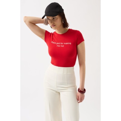 Thanks God Baskılı Likralı Crop T-Shirt Thanks God Baskılı Likralı Crop T-Shirt