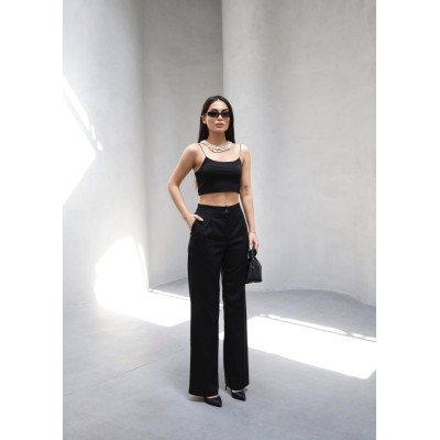 Arkasi Lasti̇kli̇ Pi̇leli̇ Dökümlü Wide Leg Pantolon Arkasi Lasti̇kli̇ Pi̇leli̇ Dökümlü Wide Leg Pantolon