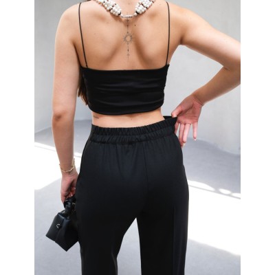 Arkasi Lasti̇kli̇ Pi̇leli̇ Dökümlü Wide Leg Pantolon Arkasi Lasti̇kli̇ Pi̇leli̇ Dökümlü Wide Leg Pantolon