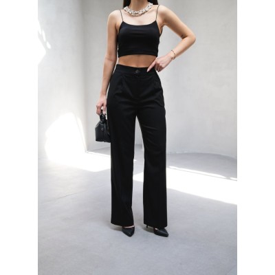 Arkasi Lasti̇kli̇ Pi̇leli̇ Dökümlü Wide Leg Pantolon Arkasi Lasti̇kli̇ Pi̇leli̇ Dökümlü Wide Leg Pantolon