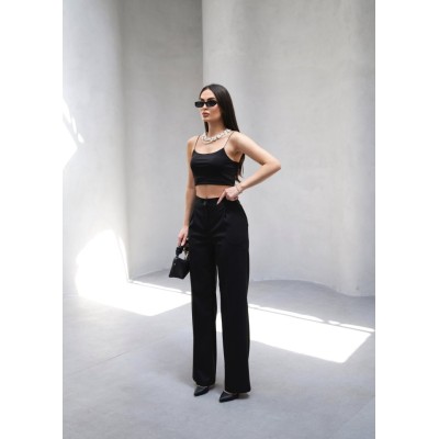 Arkasi Lasti̇kli̇ Pi̇leli̇ Dökümlü Wide Leg Pantolon Arkasi Lasti̇kli̇ Pi̇leli̇ Dökümlü Wide Leg Pantolon