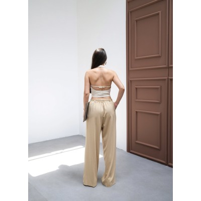 Beli̇ Lasti̇k Ve Bağcikli Geni̇ş Paça Pantolon Beli̇ Lasti̇k Ve Bağcikli Geni̇ş Paça Pantolon