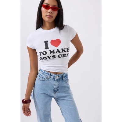 Nakış Detay Baskılı Crop T-Shirt Nakış Detay Baskılı Crop T-Shirt