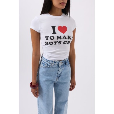 Nakış Detay Baskılı Crop T-Shirt Nakış Detay Baskılı Crop T-Shirt