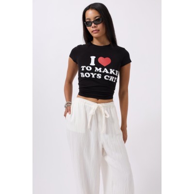 Nakış Detay Baskılı Crop T-Shirt Nakış Detay Baskılı Crop T-Shirt