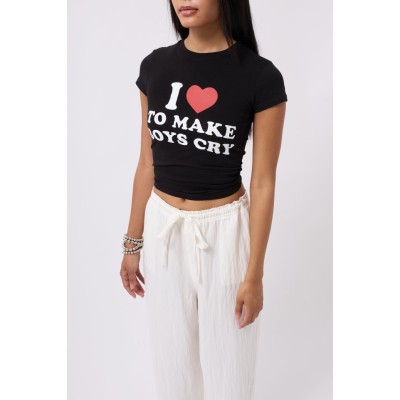 Nakış Detay Baskılı Crop T-Shirt Nakış Detay Baskılı Crop T-Shirt