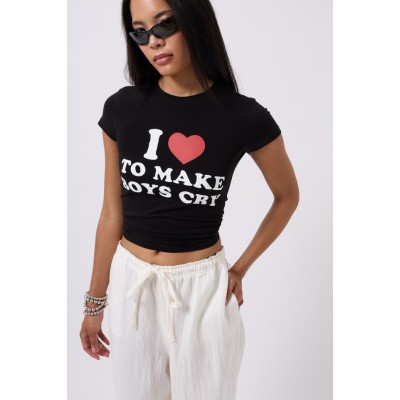 Nakış Detay Baskılı Crop T-Shirt Nakış Detay Baskılı Crop T-Shirt