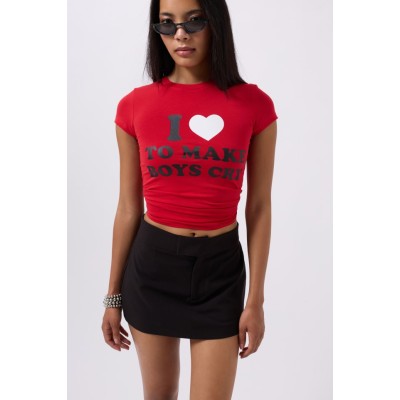 Nakış Detay Baskılı Crop T-Shirt Nakış Detay Baskılı Crop T-Shirt