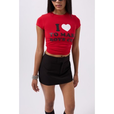 Nakış Detay Baskılı Crop T-Shirt Nakış Detay Baskılı Crop T-Shirt