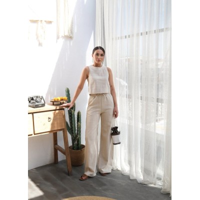 Keten Bluz Ve Pantolon İki̇li̇ Takim Keten Bluz Ve Pantolon İki̇li̇ Takim