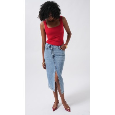 Yırtmaç Detay Denim Midi Etek Yırtmaç Detay Denim Midi Etek