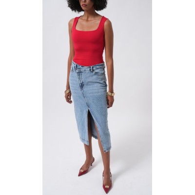 Yırtmaç Detay Denim Midi Etek Yırtmaç Detay Denim Midi Etek