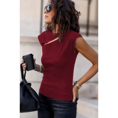 Kadın Sıfır Kol Pencere Detay Viskon T-shirt Kadın Sıfır Kol Pencere Detay Viskon T-shirt
