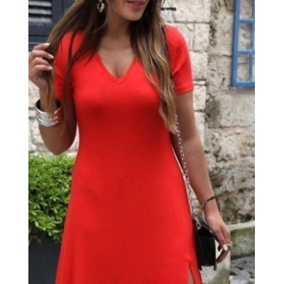 Kadın Kısa Kollu V Yaka Maxi Boy Elbise 124 Cm Kadın Kısa Kollu V Yaka Maxi Boy Elbise 124 Cm