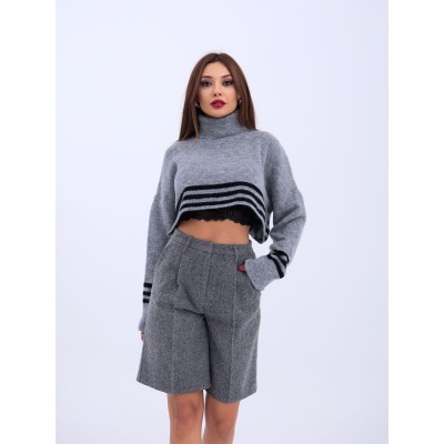 43241 TRİKO ÇİZGİLİ BALIKÇI CROP-GRİ-SİYAH 43241 TRİKO ÇİZGİLİ BALIKÇI CROP-GRİ-SİYAH