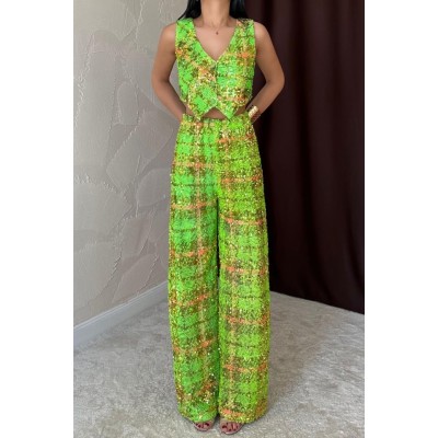 Yeşil Pullu Yelek Ve Pantolon Takım Yeşil Pullu Yelek Ve Pantolon Takım