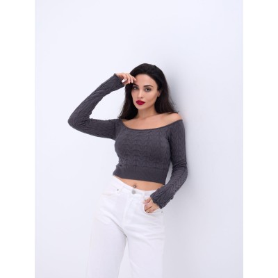 42241 TRİKO KAYIK YAKA CROP-ANTRASİT 42241 TRİKO KAYIK YAKA CROP-ANTRASİT