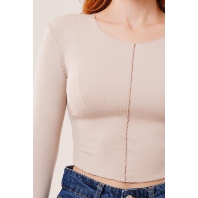 Ters Dikişli Basic Krem Body Bluz Ters Dikişli Basic Krem Body Bluz