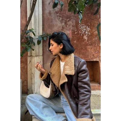 Kahverengi Apoletli Kürklü Ceket Kahverengi Apoletli Kürklü Ceket