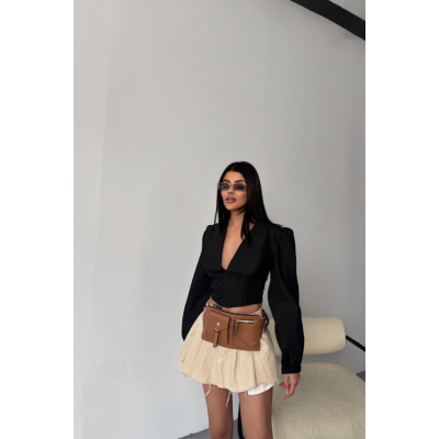 CROP POPLİN GÖMLEK YAKA KENAR DANTEL DETAYLI - Siyah CROP POPLİN GÖMLEK YAKA KENAR DANTEL DETAYLI - Siyah