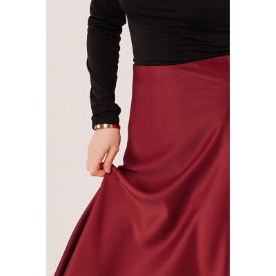 Çan Kesim Midi Bordo Saten Etek Çan Kesim Midi Bordo Saten Etek