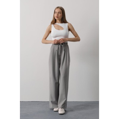 Pileli Bağcıklı Oversize Pantolon - Gri Pileli Bağcıklı Oversize Pantolon - Gri