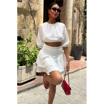 Crop Bluz Ve Kat Kat Etekli Takım 10207 Crop Bluz Ve Kat Kat Etekli Takım 10207