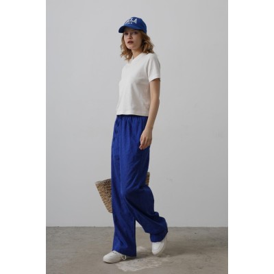Beli Bağlamalı Brode Pantolon - Saks Beli Bağlamalı Brode Pantolon - Saks