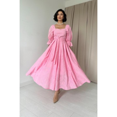 Pembe Kolu Lastikli Brode Elbise Pembe Kolu Lastikli Brode Elbise